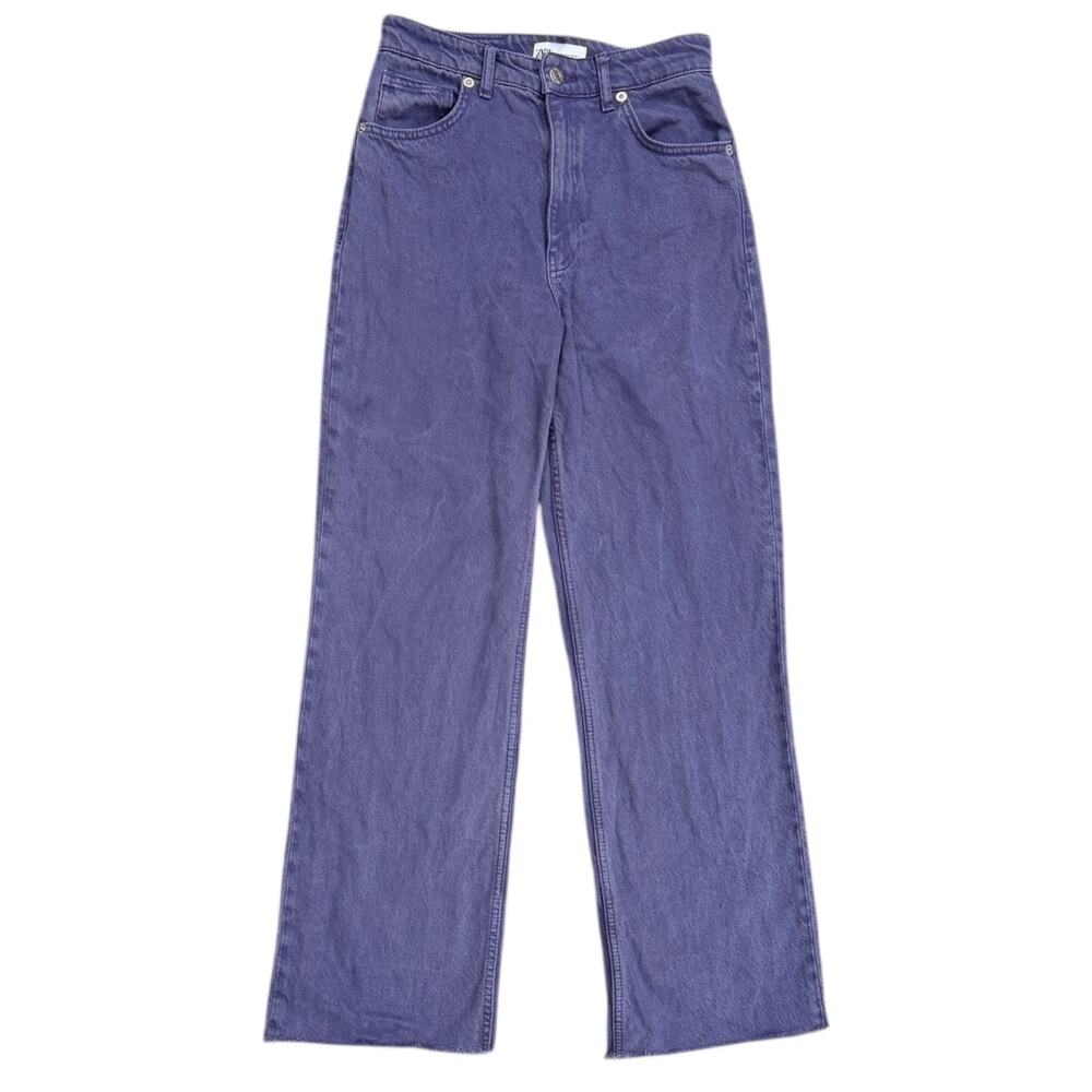Zara Marine Straight Leg Frayed Hem Jeans In Purple - Picture 4 of 7